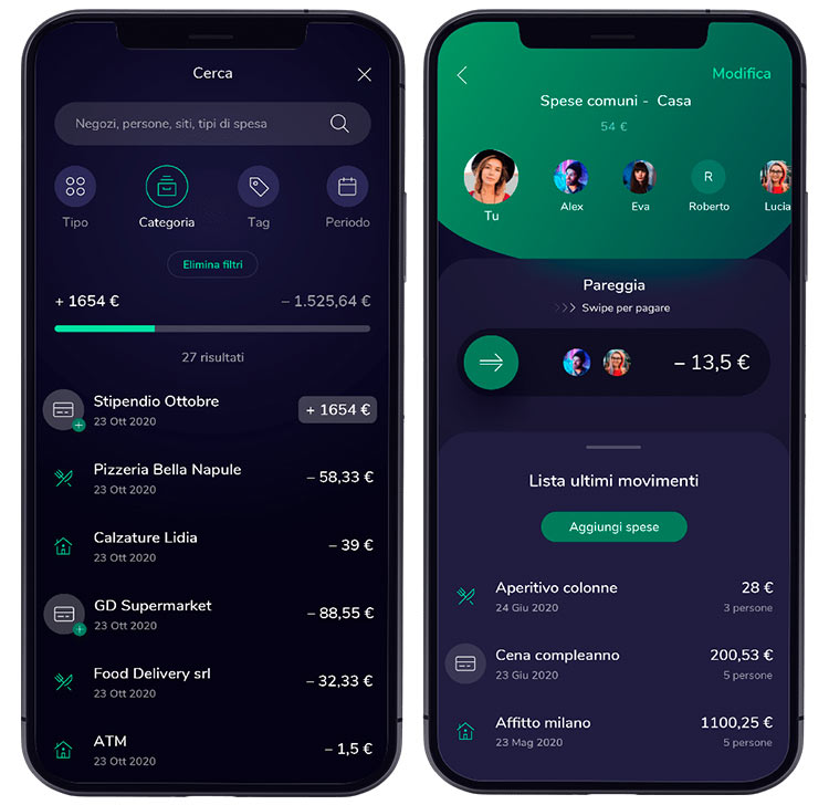 schermate app Flowe movimento spese